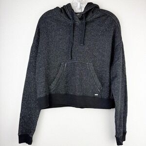 Hollister Women's Hoodie Pullover Crop Top Black Silver Sparkle Glitter S